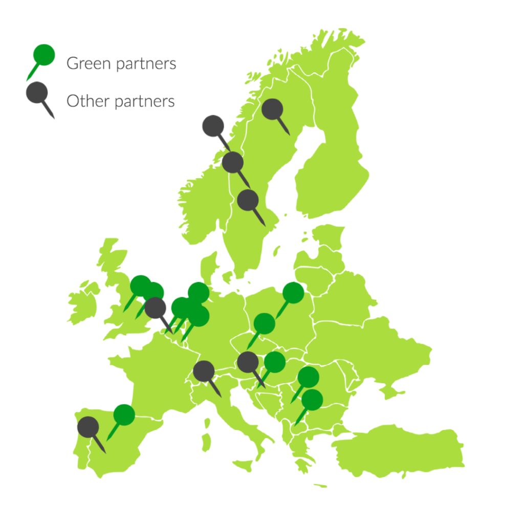 Green partners from: poland, czheck republic, macedonia, croatia, serbia, belgium, netherlands, spain and UK. Other partners from: Norway, Sweden, Italy, Croatia and Spain. 